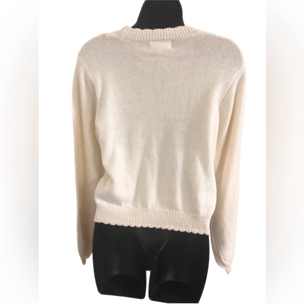 Jessica Simpson Cream blue‎ rosebud embroidered scallop neck sweater size Small - Picture 13 of 15